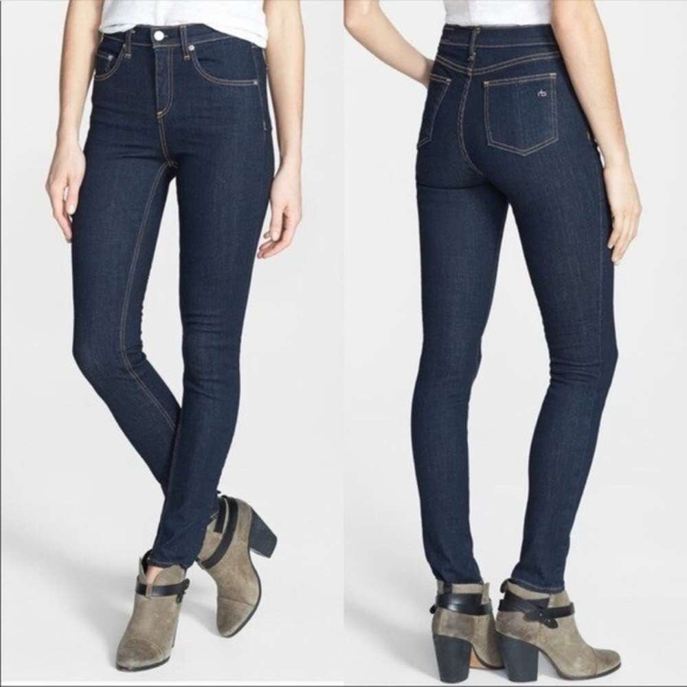 Rag & Bone High-Rise Dark Indigo Skinny Jeans - Heritage Wash